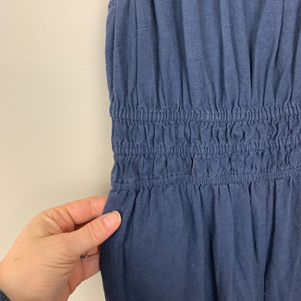 Madewell Linen-Blend Sophie Tank Wide-Leg Jumpsuit XS Navy Blue - Picture 4 of 11